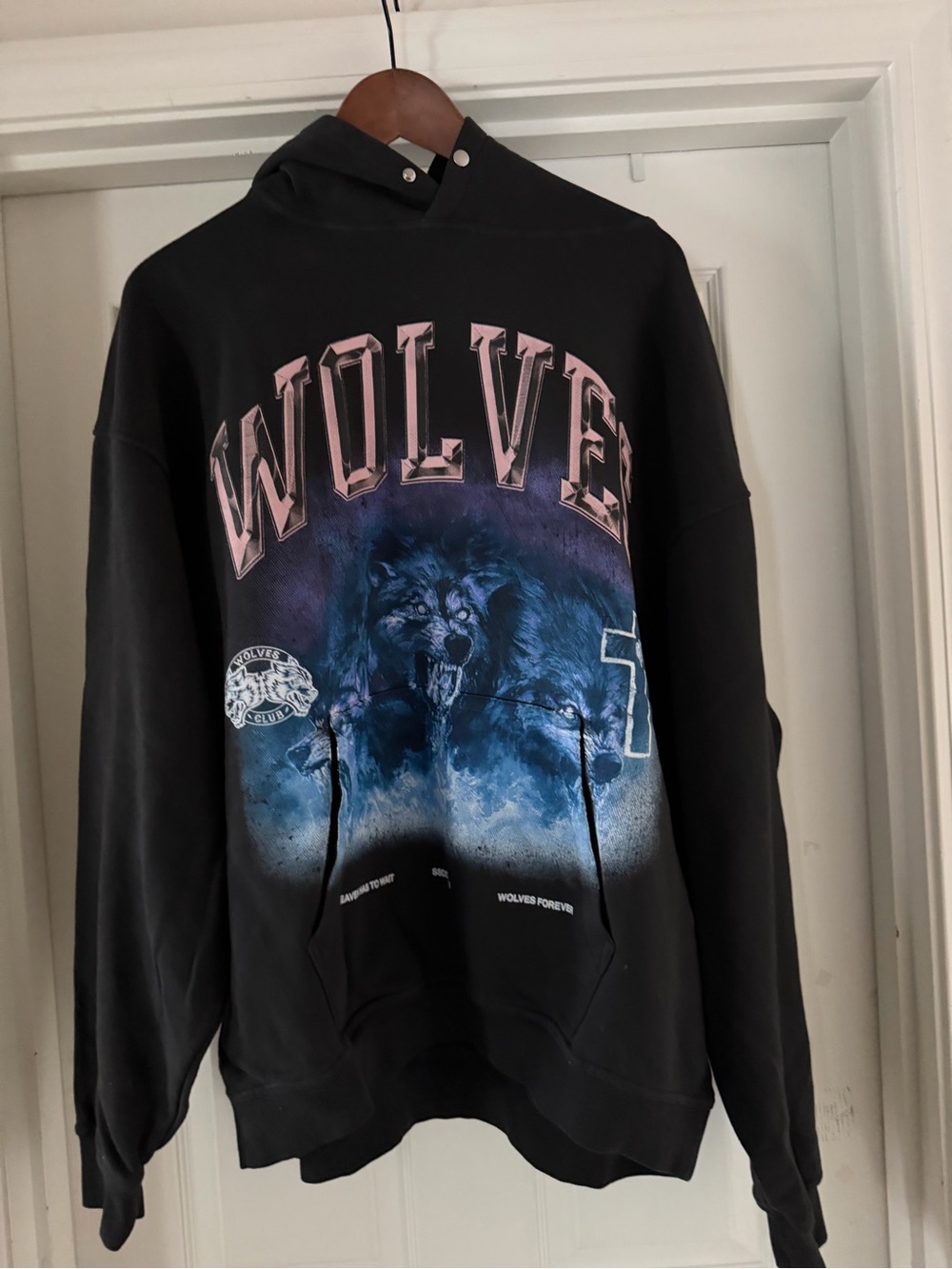Darc Sport Black Wolves Graphic Hoodie with Pink & Blue Print